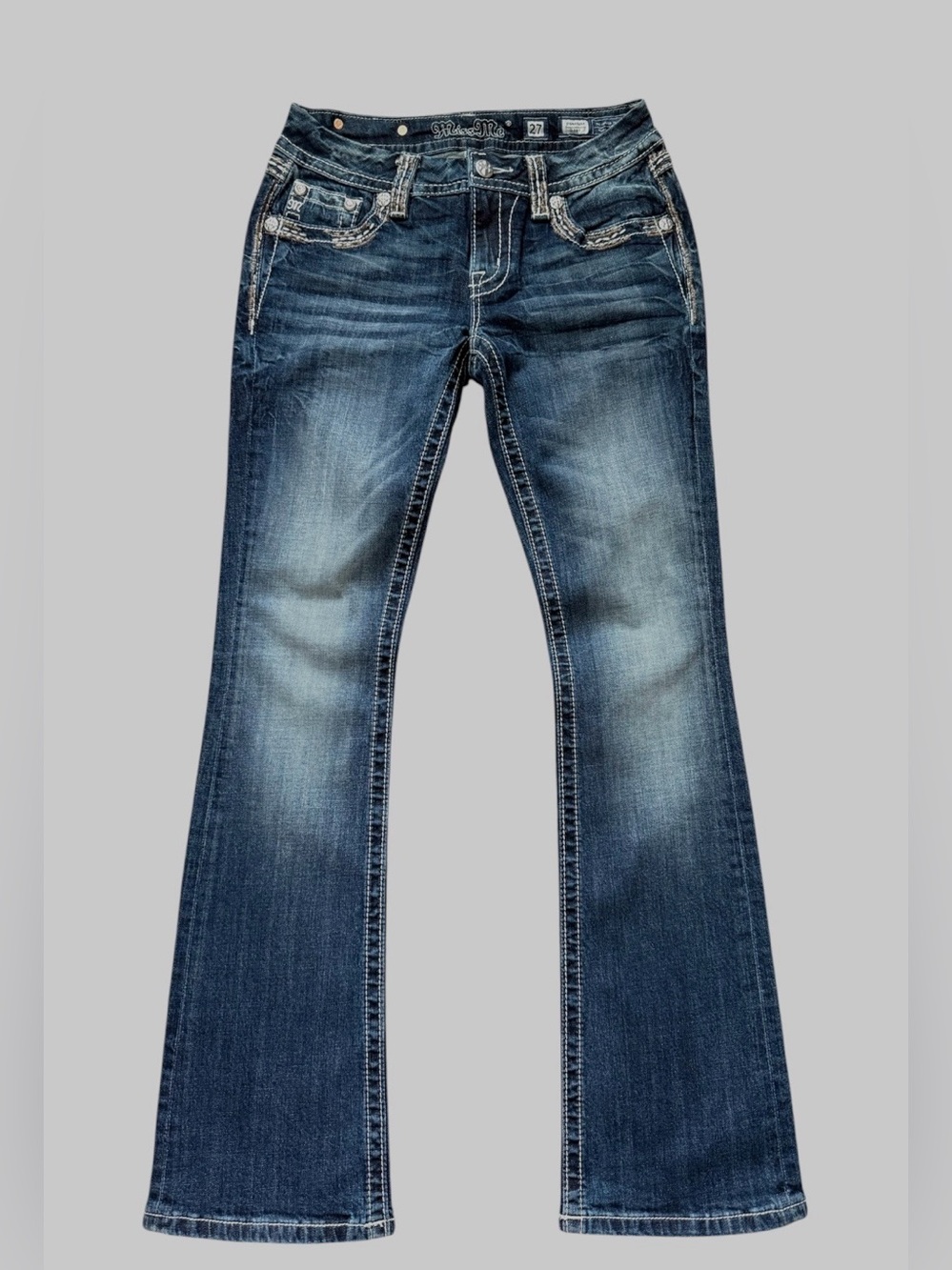 Miss Me Women's Chloe Jeans Boot Cut  embroidered mid rise 27 dark Wash
